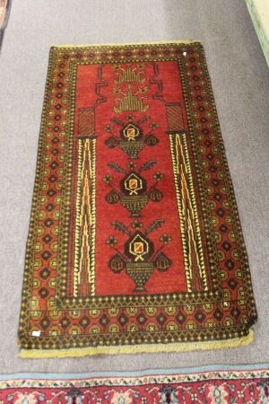 Hand Knotted Wool Rug with Red and Yellow Design