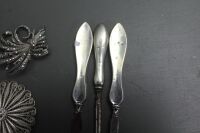 3 x Silver Brooches + 3 x Sterling Silver Handled Vanity Tools - 3