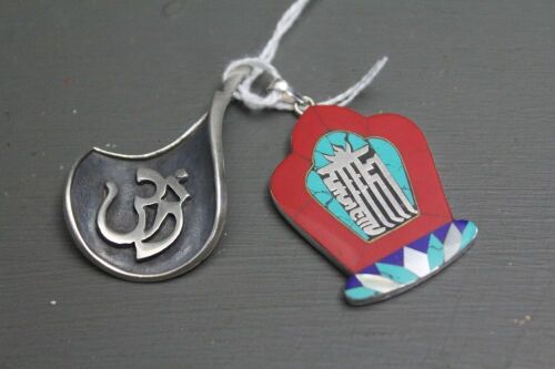 2 x Sterling Silver Pendants inc. Arabic Symbol and Multi Stone Designs