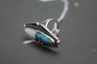 Sterling Silver, MOP and Turquoise Navajo Ring - 3