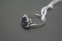 14k White Gold, Amethyst and Diamond Cluster Ring with Valuation - 2