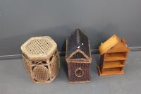 Boho Cane Stool + House Shaped Basket and Wall Shelf