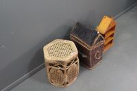 Boho Cane Stool + House Shaped Basket and Wall Shelf - 3