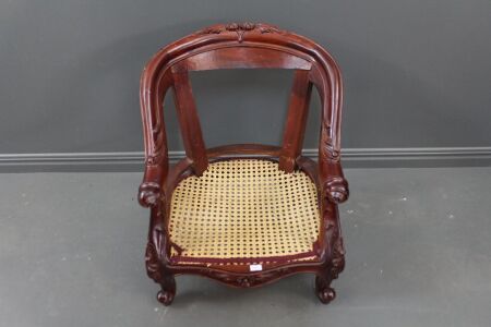 Carved Teak Vintage Style Childs / Dolls Chair with Rattan Seat