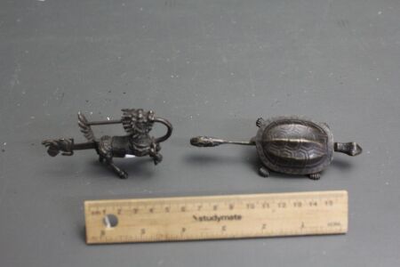 2 x Vintage Chinese Brass Locks in the form of a Turtle and Horse