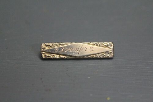 Small Vintage 9ct Gold Monogrammed Bar Brooch - Jennifer