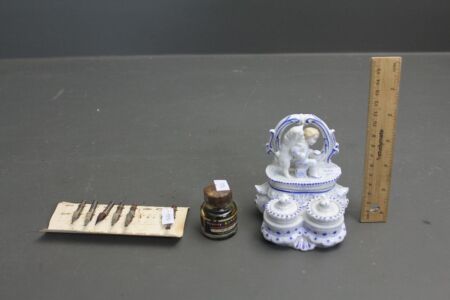 Ceramic Inkwell with Ink Bottle and Nibs