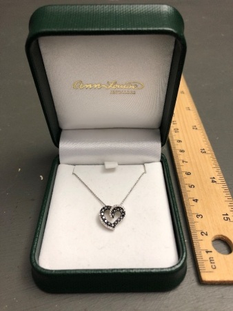 Boxed Ann-Louise Jewellers 10K Gold Heart Pendant set with Round Brilliant White and Black Diamonds