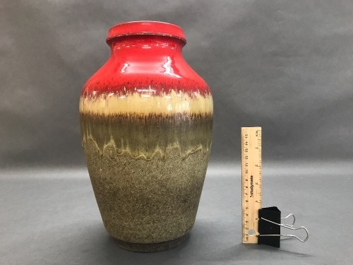 Large Mid Century Red Lava Glazed West German Vase