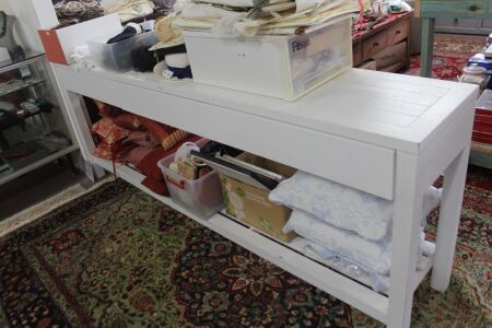 Contemporary White 3 Drawer Long Bench / Table with Slat Shelf Under