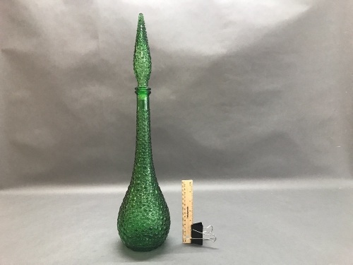 Vintage Green Hobnail Glass Genie Bottle - Made in Italy