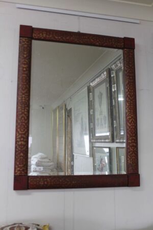 Red and Gold Timber Framed Heavy Bevelled Mirror