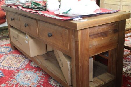 3 Drawer Contemporary Pine Unit with Shelf Under