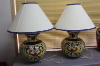 Pair of Large Hand Painted and Glazed Table Lamps with Shades - 2