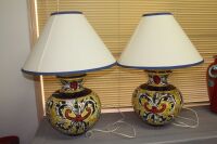 Pair of Large Hand Painted and Glazed Table Lamps with Shades - 3