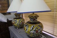 Pair of Large Hand Painted and Glazed Table Lamps with Shades - 4