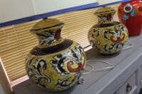 Pair of Large Hand Painted and Glazed Table Lamps with Shades - 5