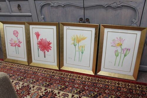 4 x Gilt Framed Floral Artworks on Embossed Paper