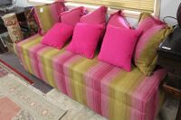 Large Upholstered Ottoman/Seat + Pink Cushions - 2