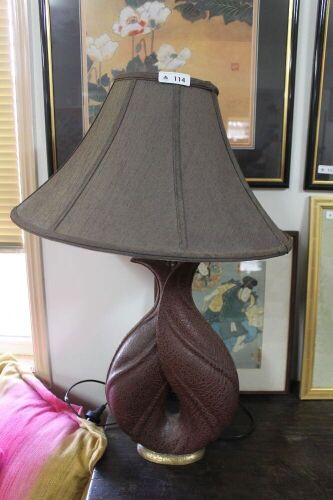 Large Leather Covered Table Lamp and Shade