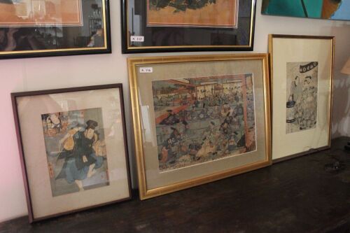 3 x Framed Antique Japanese Woodblock Prints