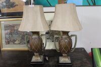 Pair of Greco Roman Urn Style Table Lamps with Shades - As Is