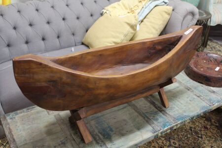 Large Carved Hardwood Canoe on Stand