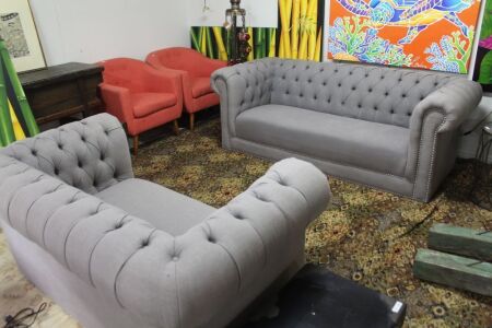 3 + 2 Seater Chesterfield Style Fabric Upholstered Sofas