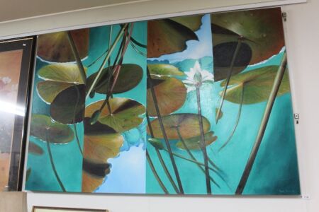 Large Original Acrylic on Canvas - Waterlillies - Signed Pam Taylor