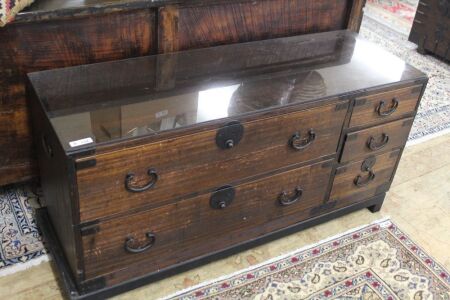 5 Drawer Japanese Sideboard/Chest with Timber Stand and Iron Handles