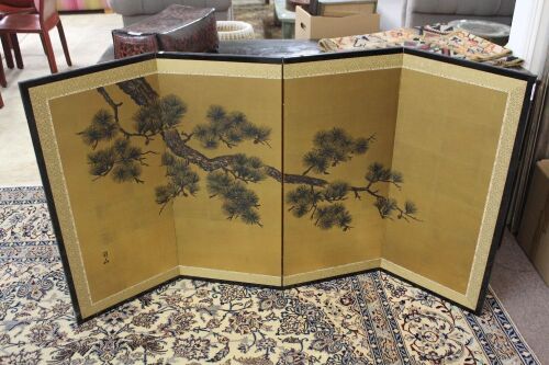 4 Panel Hand Painted Japanese Folding Screen