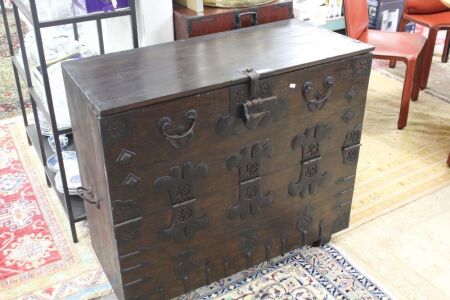 Antique Korean Blanket Chest with Iron Mounts