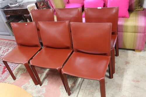 Set of 6 Cassina Cab 412 Ochre Leather Dining Chairs by Mario Bellini