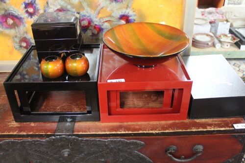 Lot of Asstd Japanese Lacquerware + Boxed Tea Set