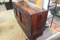 Antique Japanese Timber Lockable Travelling Chest with Iron Mounts - 2