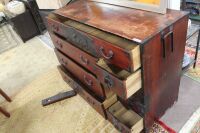 Antique Japanese Timber Lockable Travelling Chest with Iron Mounts - 3