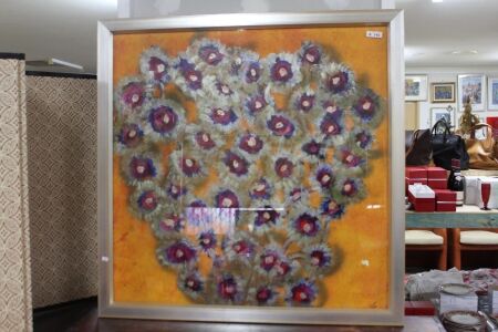 Large Framed Original Artwork - Flowers - Signed Mablu ? 2000