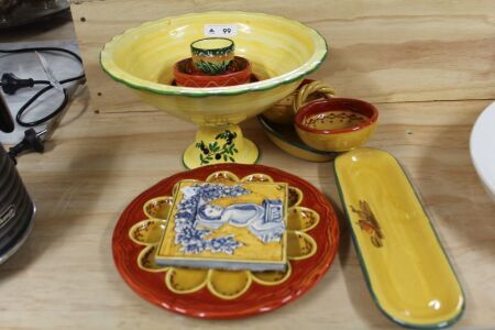 Asstd Lot of Yellow Mediterranean Style Glazed Kitchenalia