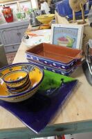 Asstd Lot of Yellow / Blue Mediterranean Style Glazed Kitchenalia + Glass - 2