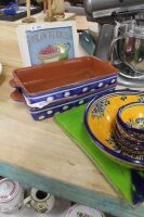 Asstd Lot of Yellow / Blue Mediterranean Style Glazed Kitchenalia + Glass - 3