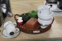 Asstd Lot of Kitchenalia inc. French Ceramics and Cast Iron + Douton Raffles Hotel China