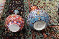 2 x Hand Decorated Turkish Ceramic Vases - Blue/Orange - 2