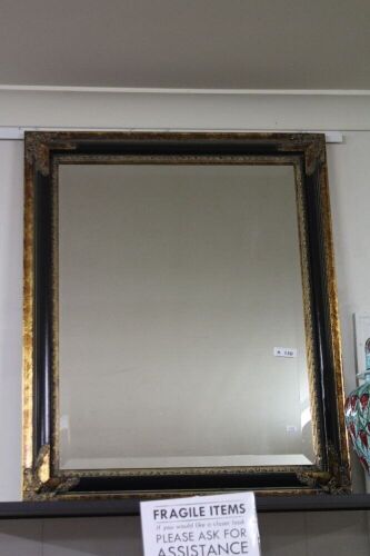 Empire Style Black and Gilt Framed Bevelled Mirror