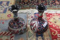 2 x Hand Decorated Turkish Ceramic Vases - Cobalt Blue - 2