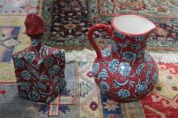 Hand Decorated Turkish Ceramic Bottle and Jug - Red/Aqua - 2