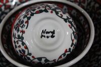 7 x Pieces Hand Decorated Turkish Pottery - Red/White/Green - 2