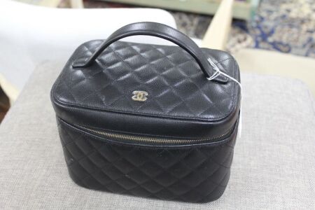 Channel Black Quilted Leather Vanity Case