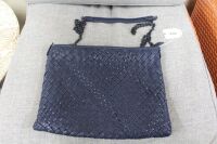 Falorini Italian Woven Blue Leather Shoulder Bag with Cross Body Chain Strap