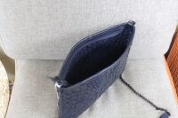 Falorini Italian Woven Blue Leather Shoulder Bag with Cross Body Chain Strap - 3