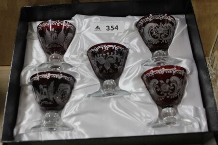 Boxed Set of 5 x Signed Bohemian Glass Liquer Glasses